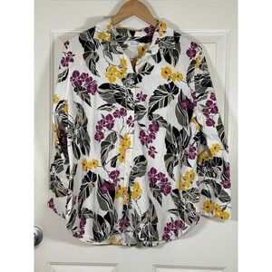 14 Chicos Multicolor  Floral Boho  Button Up Blouse Cotton Casual Spring Coastal